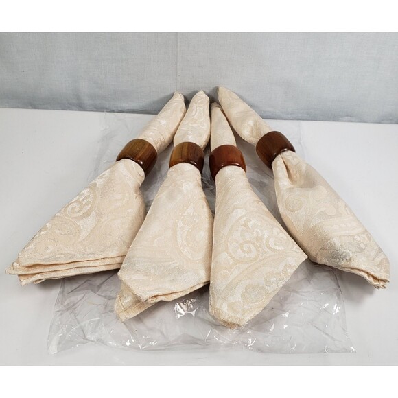 Ralph Lauren Home Cotton Blend Tan Paisley Damask Cream Set of 4 Dinner Napkins - Picture 1 of 13